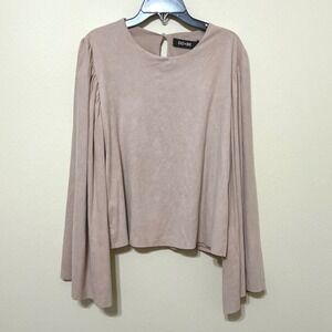 DO+BE Women's Top Medium Bell Sleeve Faux Suede Blush Pink‎ Pullover Blouse New